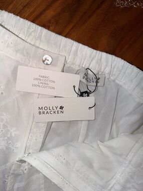 Molly Bracken White Eyelet Cotton Shorts Size Small NWT Lined
